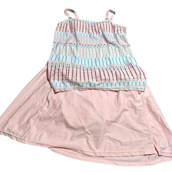 Pink and Blue Striped Women's Tankini Skirt Swimsuit - Picture 1 of 3